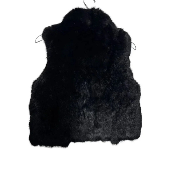 Surell 100% Rabbit Fur Woman's Black Vest size small medium big collar hook eye - Picture 5 of 8